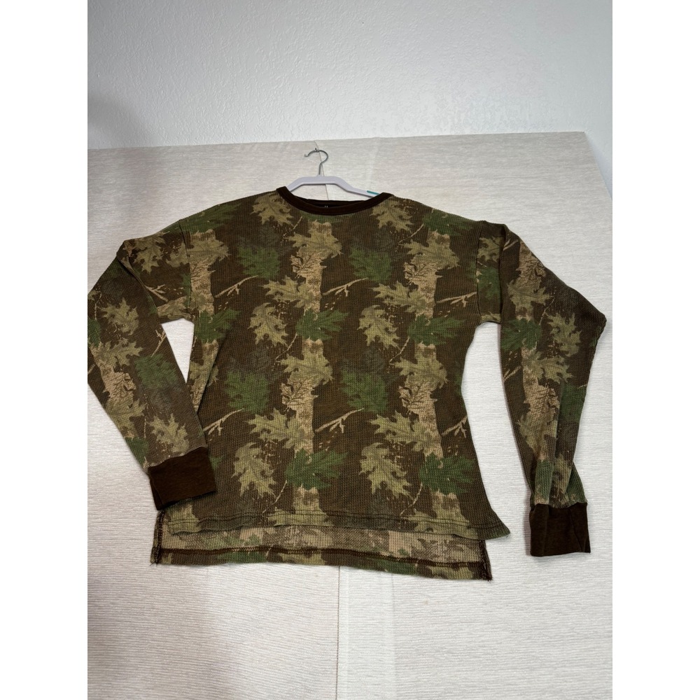 Roadblock Mens XL Camo Thermal Shirt Waffle Knit Long Sleeve Leaf Print Brown